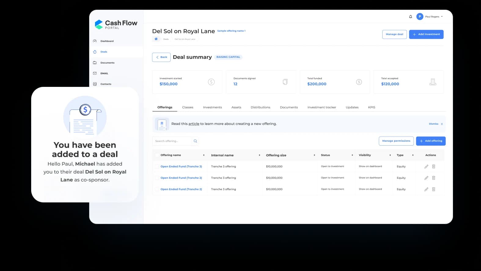 Real estate investor portal dashboard