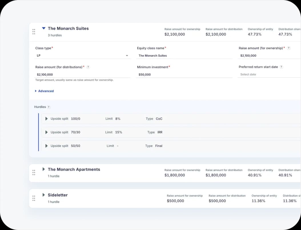 Track commitments and capital calls