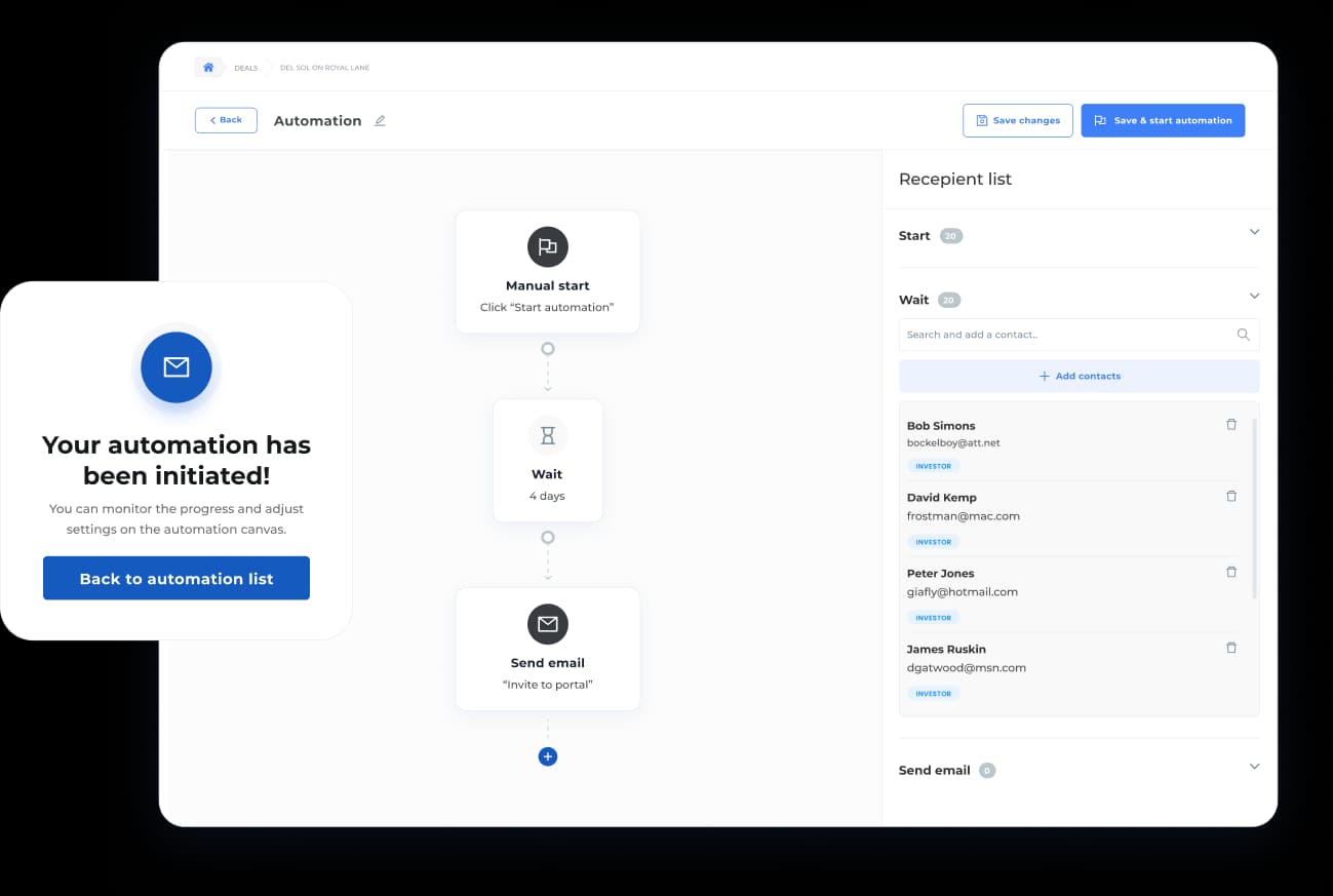 Real estate investor portal dashboard