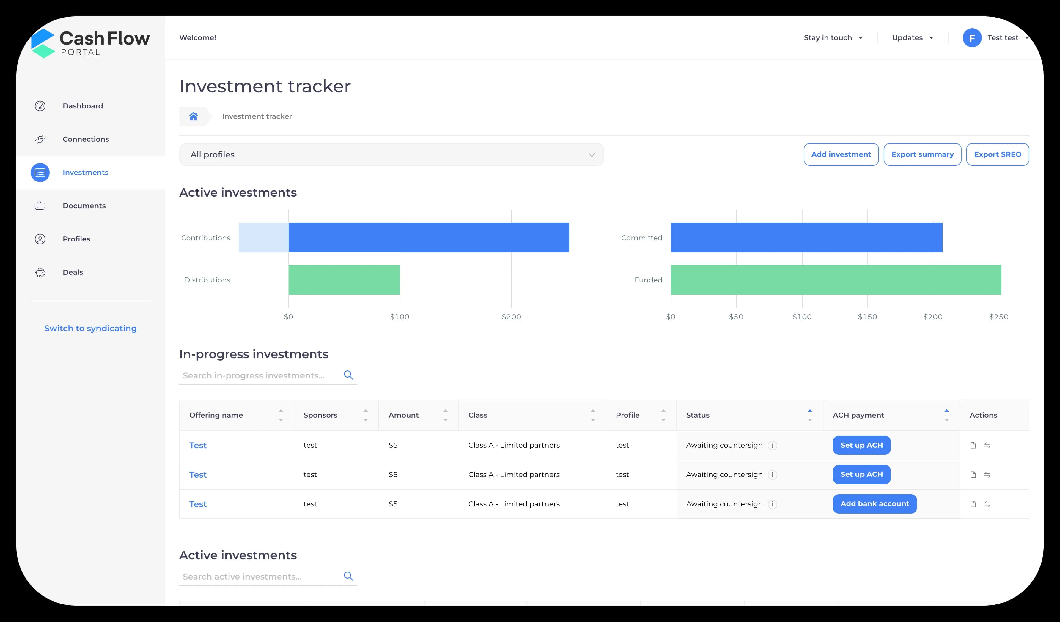 Built-in investor updates