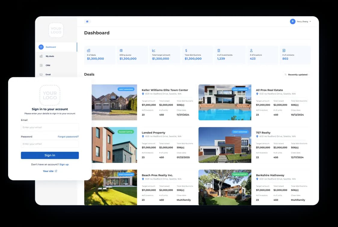 Real estate investor portal dashboard